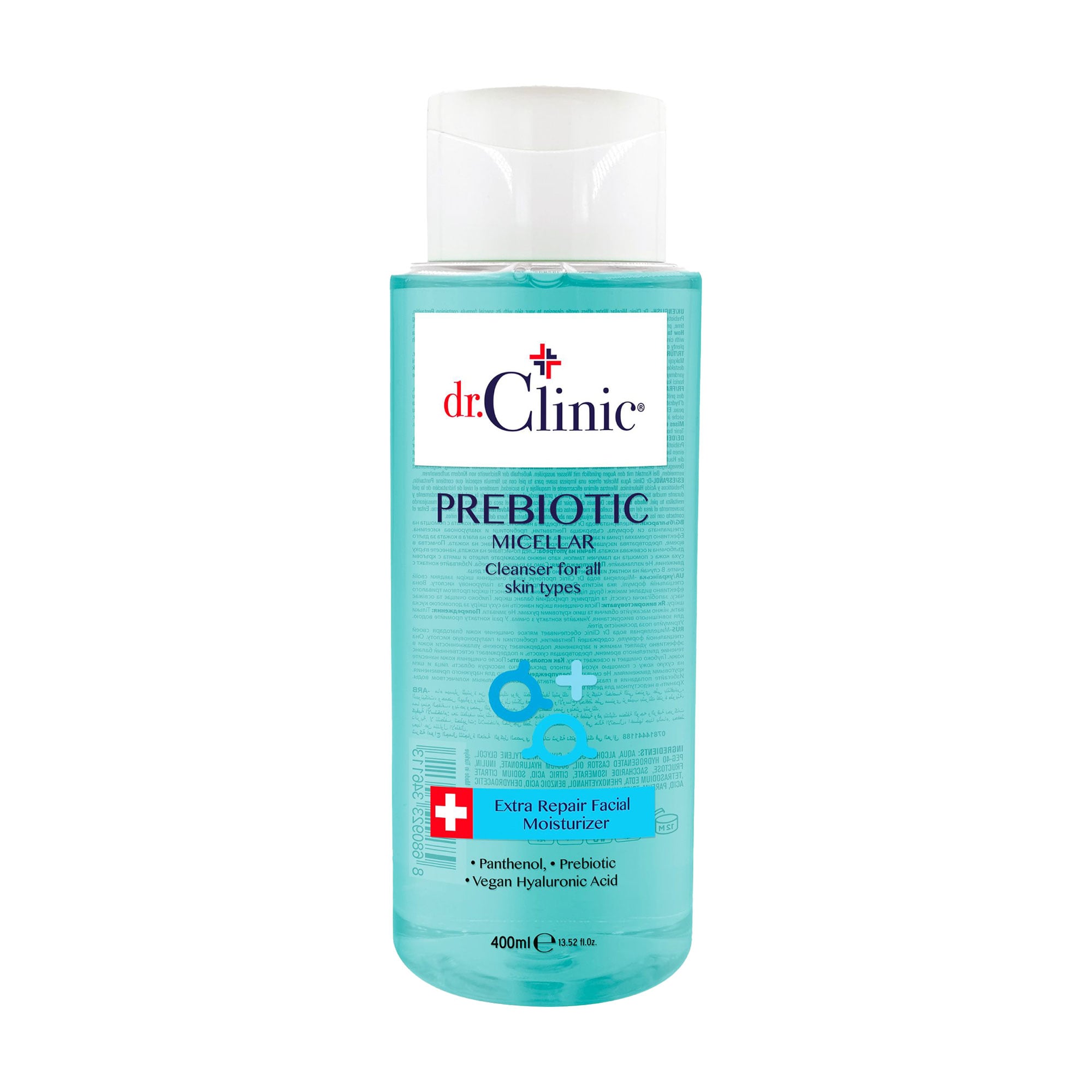 Пребіотична міцелярна вода для обличчя Dr.Clinic Prebiotic Micellar для всіх типів шкіри, з гіалуроновою кислотою та колагеном, 400 мл